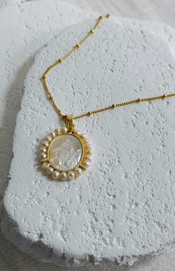 Pearl-Bordered Miraculous Medal Necklace