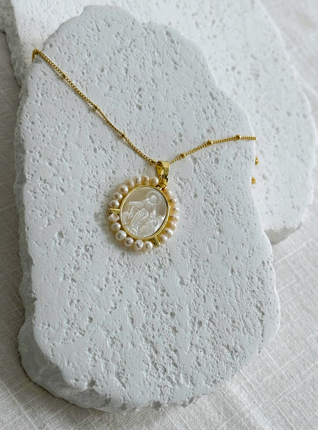 Pearl-Bordered Miraculous Medal Necklace